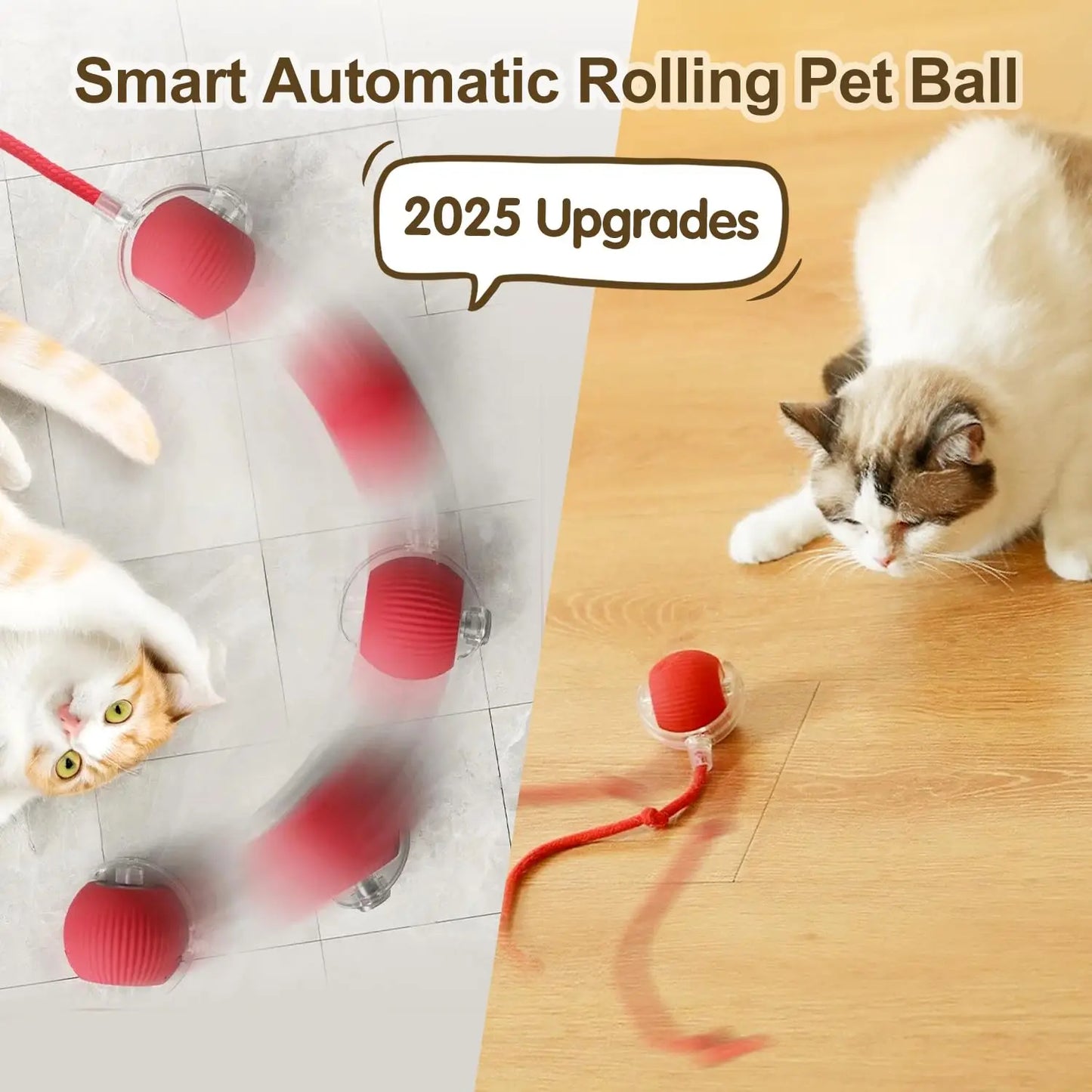 Cat Interactive Ball Toy, Automatic Rolling Ball with Tail, Rechargeable Smart Pet Interactive Toy, Intelligent Mouse for Cat