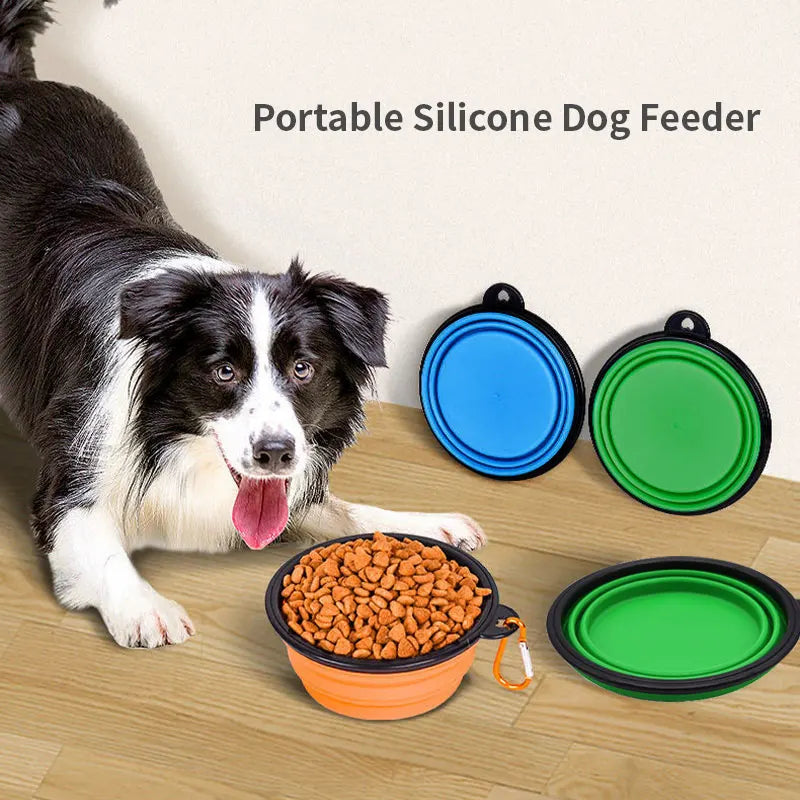 Folding Portable Silicone Dog Feeder Bowl Outdoor Camping Travel 2 In 1 Pet Puppy Water Bowl Feeder Dish Bowl with Carabiner