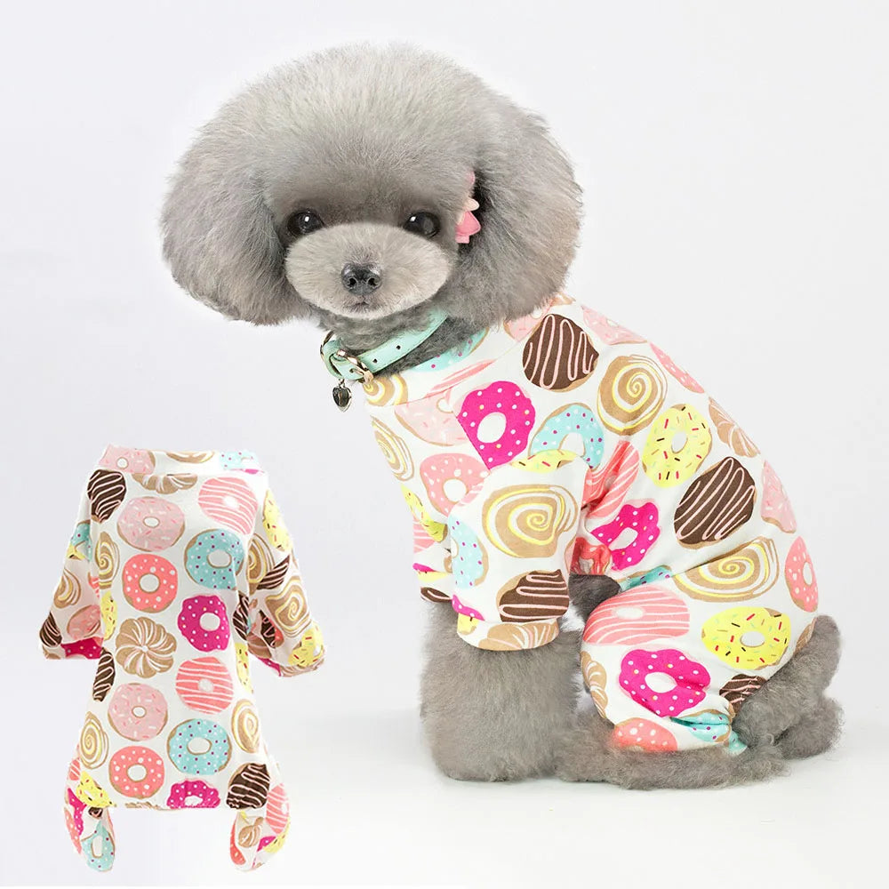 100% Cotton Sweet Donut Dog Pajamas Cat Clothes Pet Onesies Dogs PJS Doggie Jammies Puppy Small Dog Four-Legged Jumpsuit Rompers