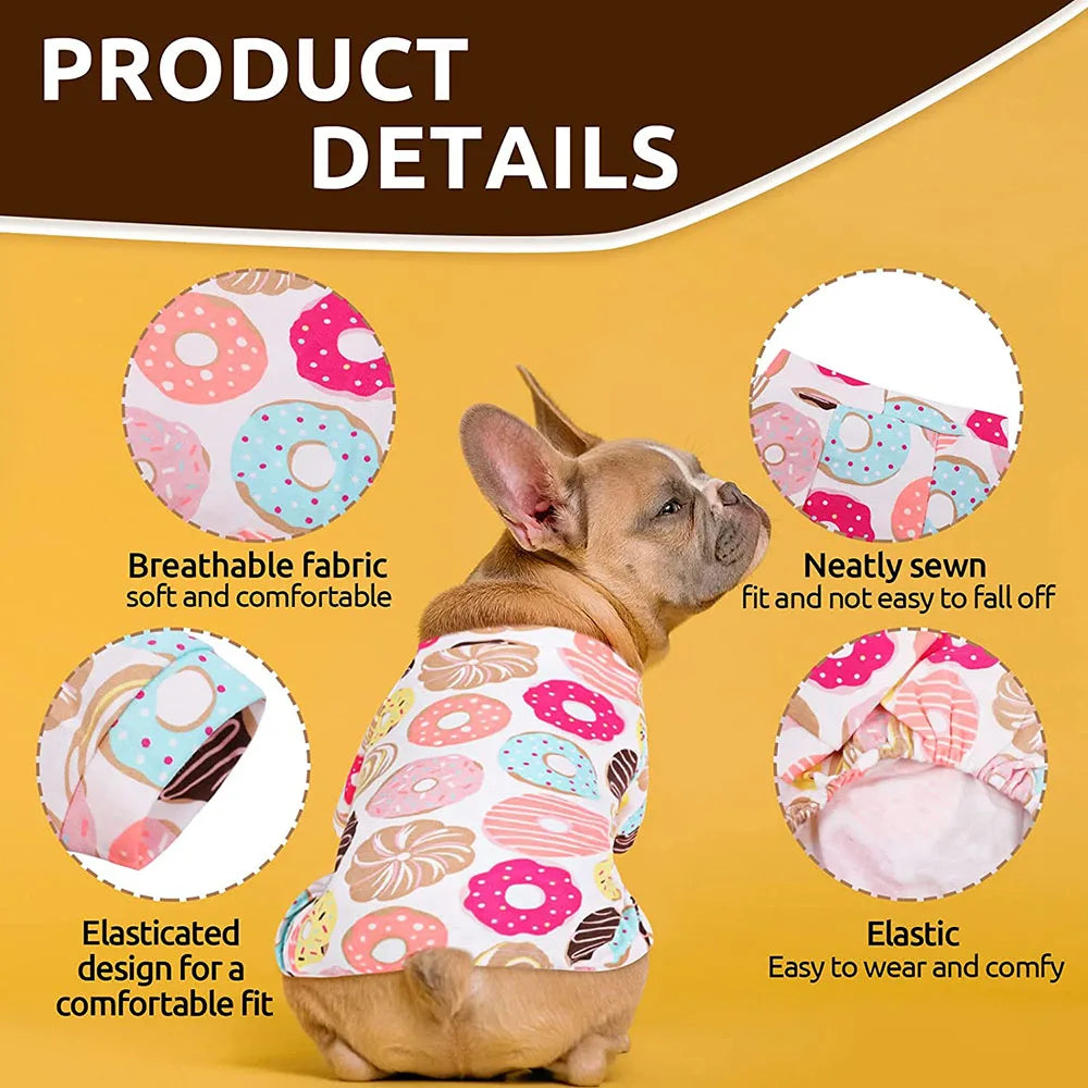 100% Cotton Sweet Donut Dog Pajamas Cat Clothes Pet Onesies Dogs PJS Doggie Jammies Puppy Small Dog Four-Legged Jumpsuit Rompers