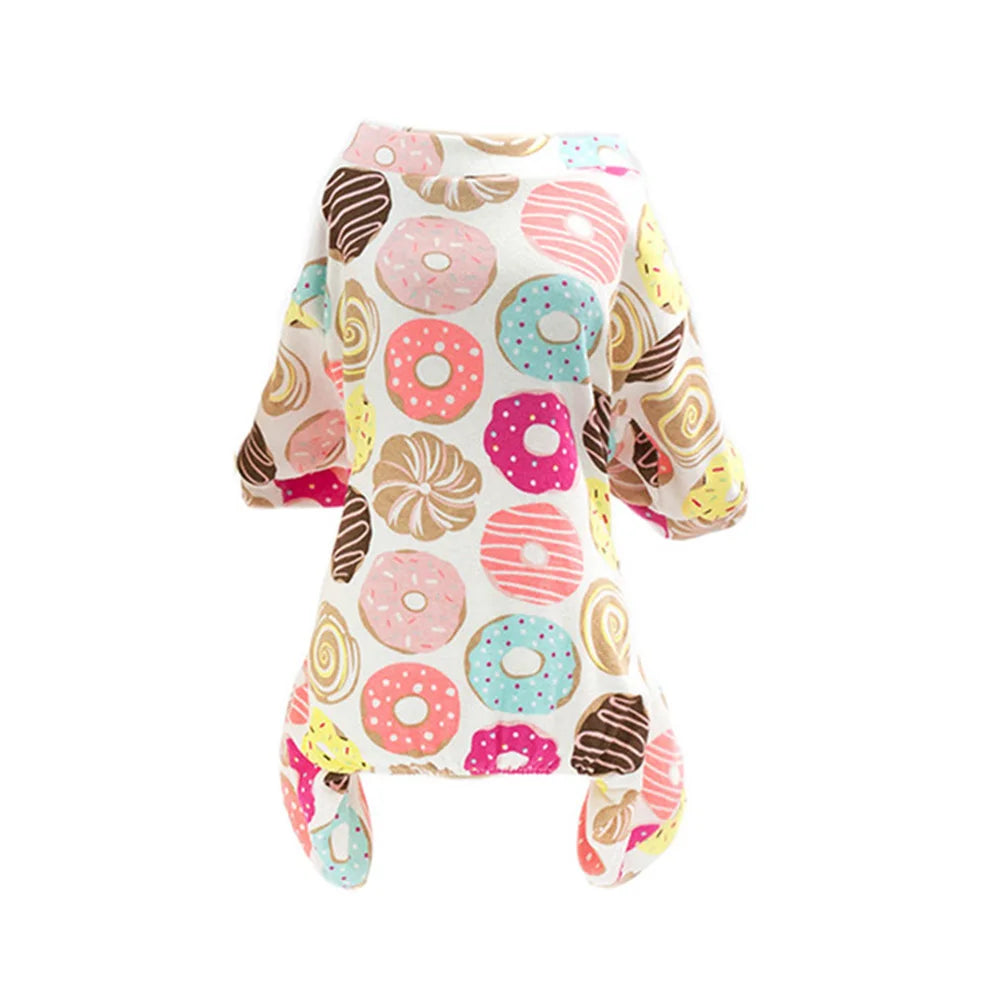 100% Cotton Sweet Donut Dog Pajamas Cat Clothes Pet Onesies Dogs PJS Doggie Jammies Puppy Small Dog Four-Legged Jumpsuit Rompers