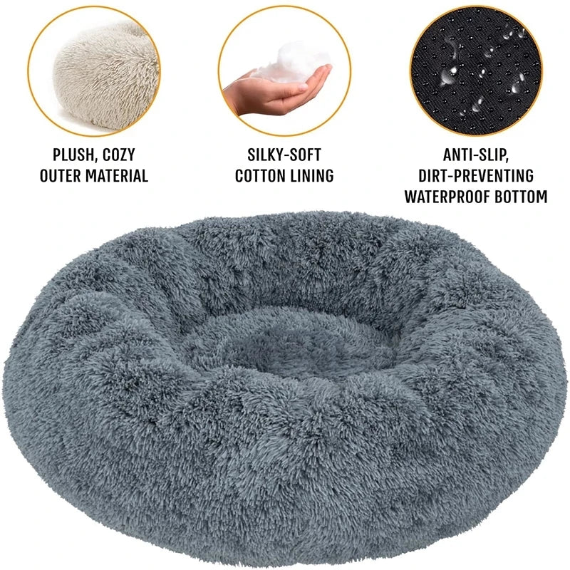 40-90cm Round Pet Bed for Large Dog Bed Super Soft Cat Bed Long Plush Dog House for Medium Dog House Winter Warm Sleeping