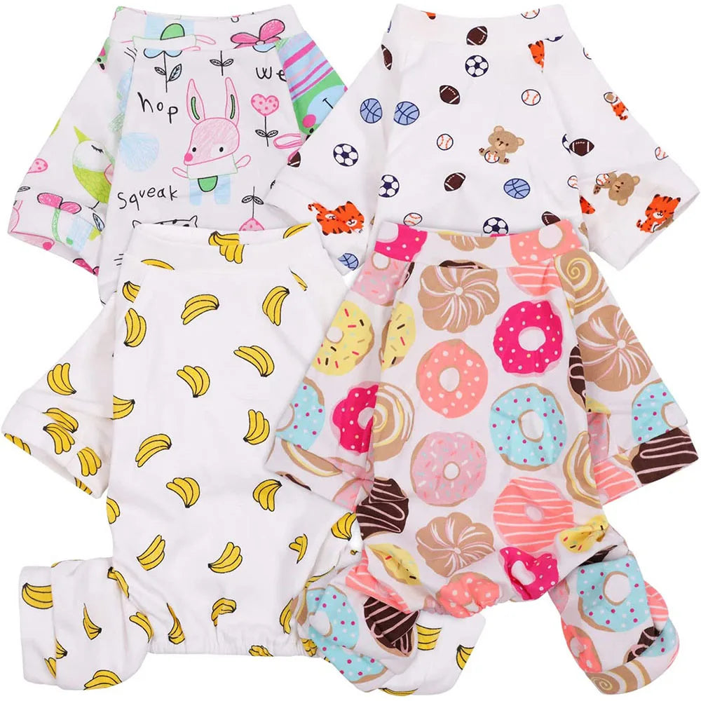 100% Cotton Sweet Donut Dog Pajamas Cat Clothes Pet Onesies Dogs PJS Doggie Jammies Puppy Small Dog Four-Legged Jumpsuit Rompers