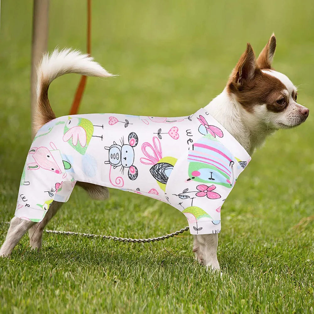 100% Cotton Sweet Donut Dog Pajamas Cat Clothes Pet Onesies Dogs PJS Doggie Jammies Puppy Small Dog Four-Legged Jumpsuit Rompers