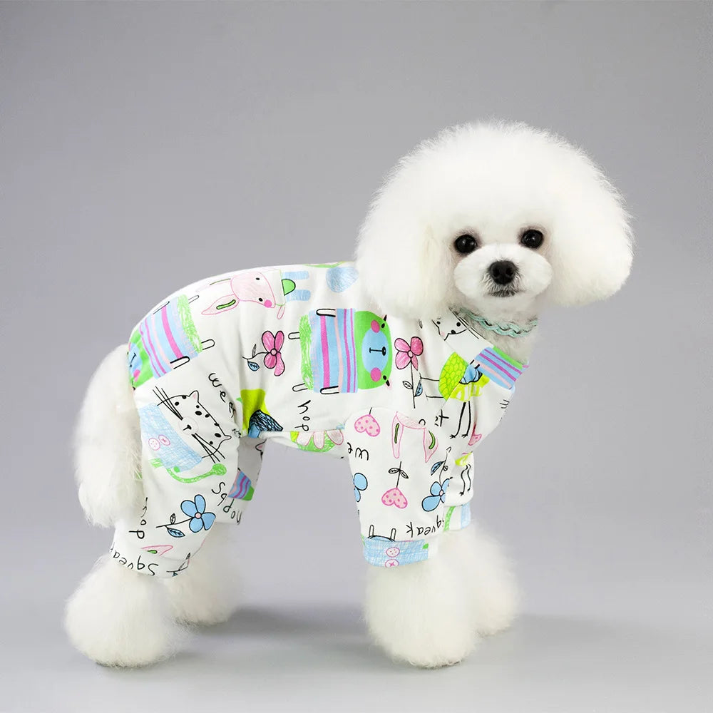 100% Cotton Sweet Donut Dog Pajamas Cat Clothes Pet Onesies Dogs PJS Doggie Jammies Puppy Small Dog Four-Legged Jumpsuit Rompers