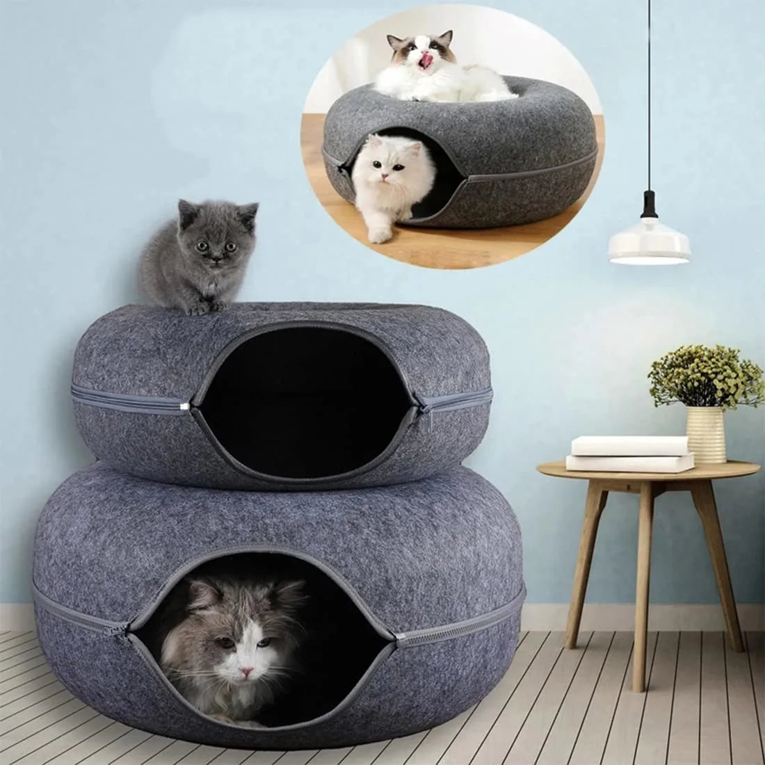 Donut Cat Bed Interactive Tunnel Pet Felt Indoor Toys Cats House Kitten Training Toy Cat Kennel Pets Supplies