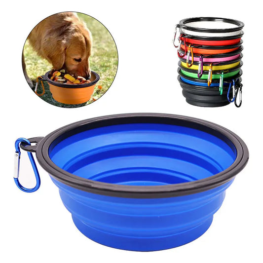 Folding Portable Silicone Dog Feeder Bowl Outdoor Camping Travel 2 In 1 Pet Puppy Water Bowl Feeder Dish Bowl with Carabiner