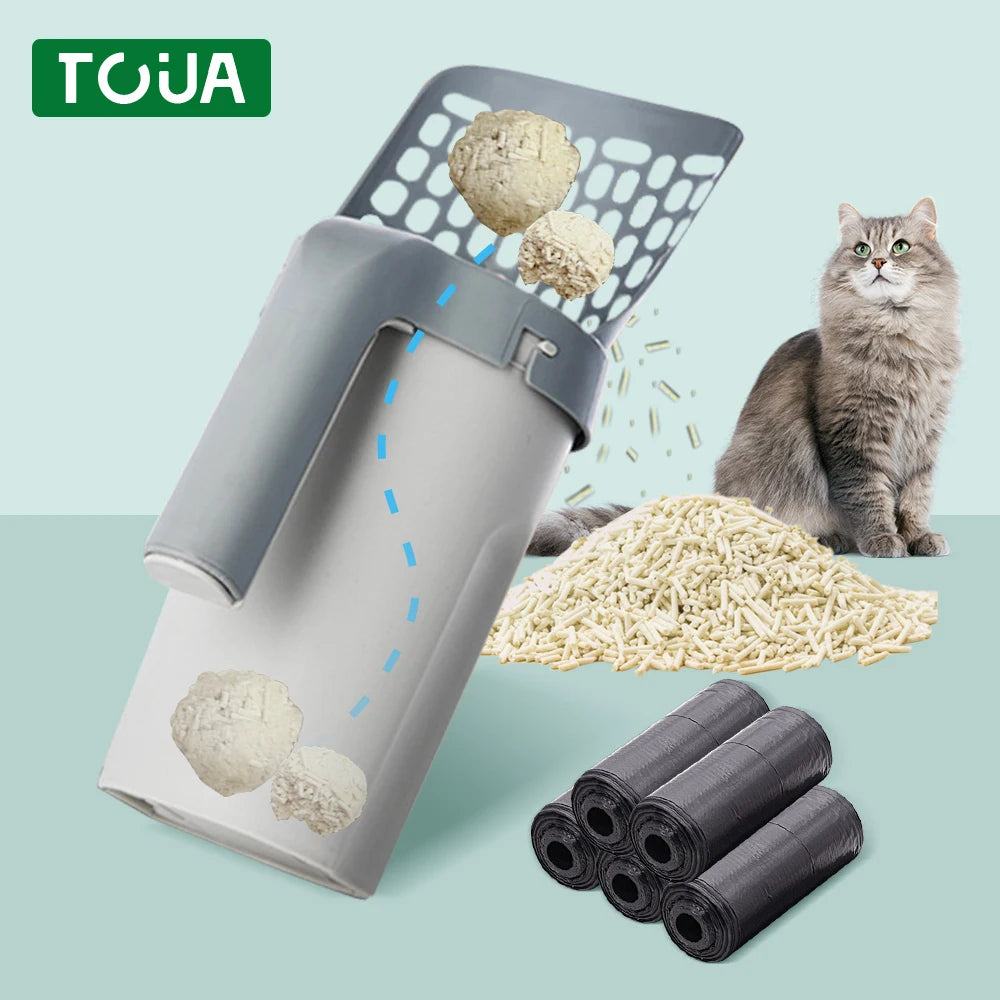 Cat Litter Shovel Scoop with Refill Bag For Pet Filter Clean Toilet Garbage Picker Cat Supplies Cat Litter Box Self Cleaning