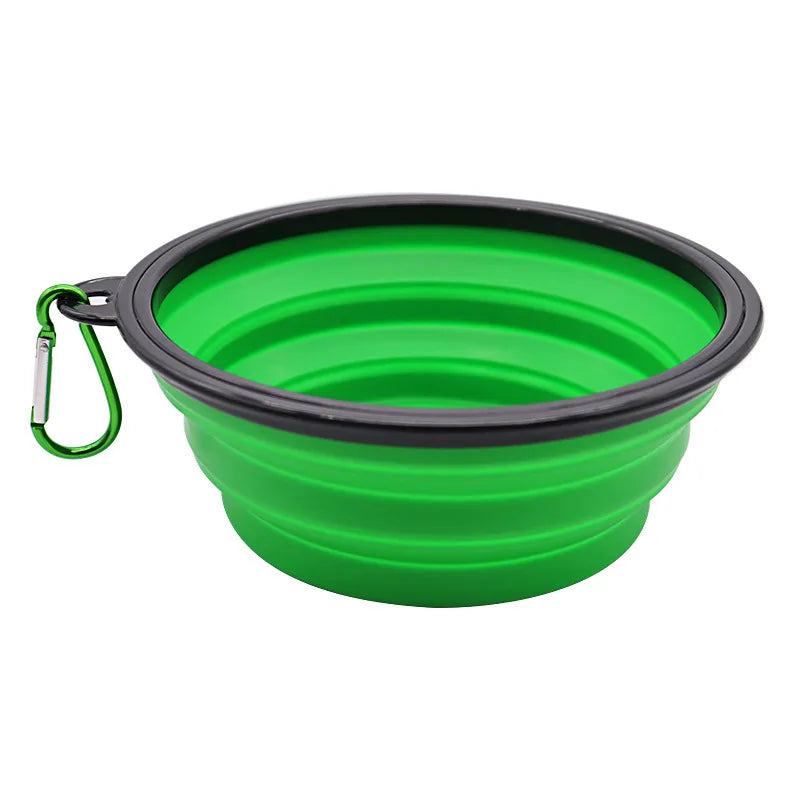 Folding Portable Silicone Dog Feeder Bowl Outdoor Camping Travel 2 In 1 Pet Puppy Water Bowl Feeder Dish Bowl with Carabiner