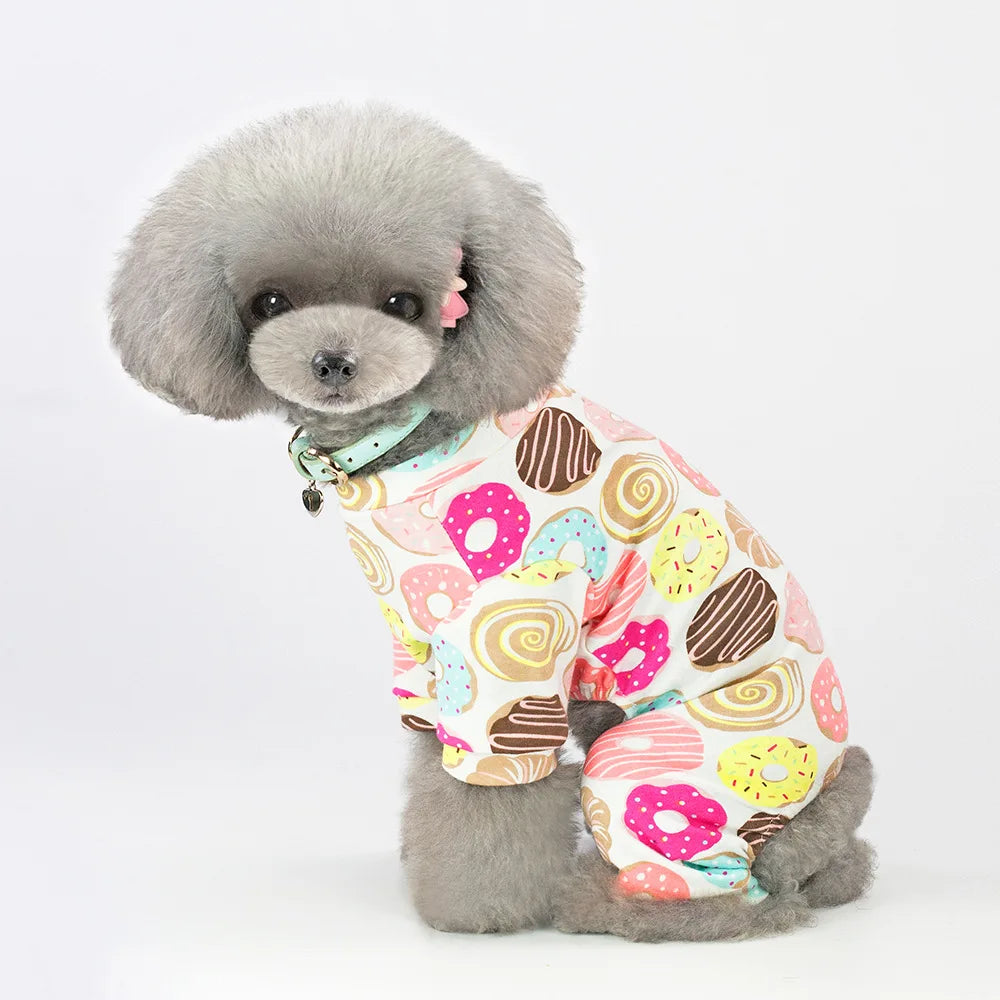 100% Cotton Sweet Donut Dog Pajamas Cat Clothes Pet Onesies Dogs PJS Doggie Jammies Puppy Small Dog Four-Legged Jumpsuit Rompers